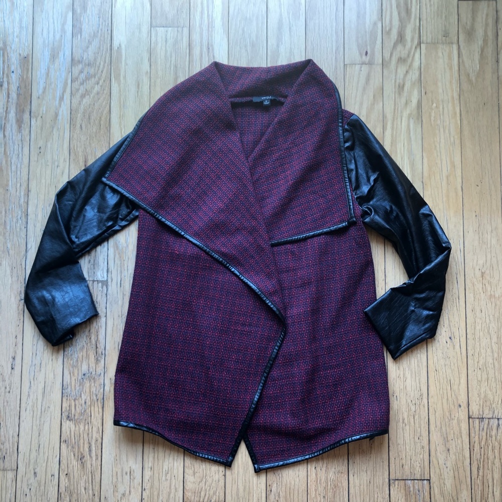 very J Wrap Cardigan with Faux Leather Sleeves